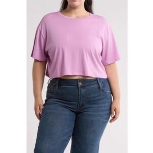 Abound Pink Short Sleeve Boxy Crop T-Shirt Plus Size 3X Cotton Modal Blend NWOT